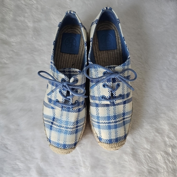 TORY BURCH Raffia Plaid Print Espadrilles - Picture 3 of 9